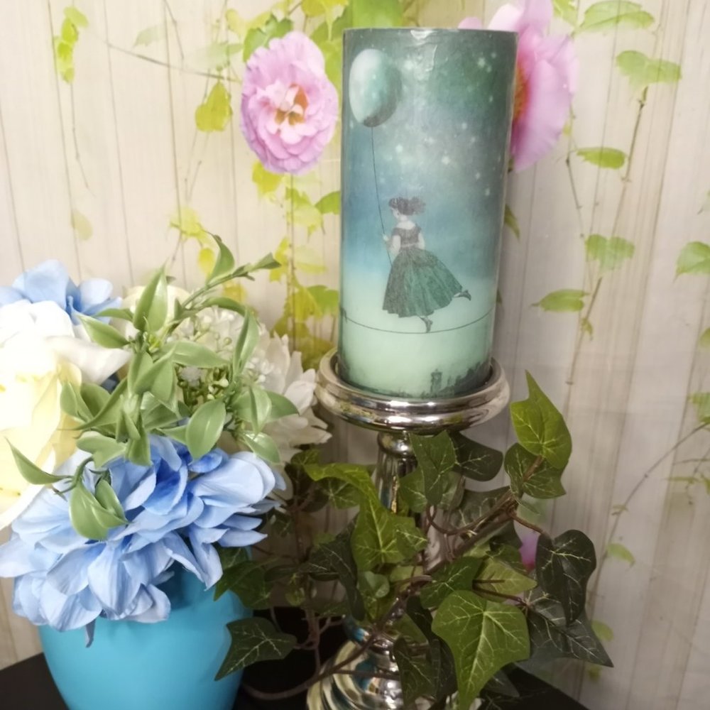 Tall Pillar Candle Lady On Wire Under Moon